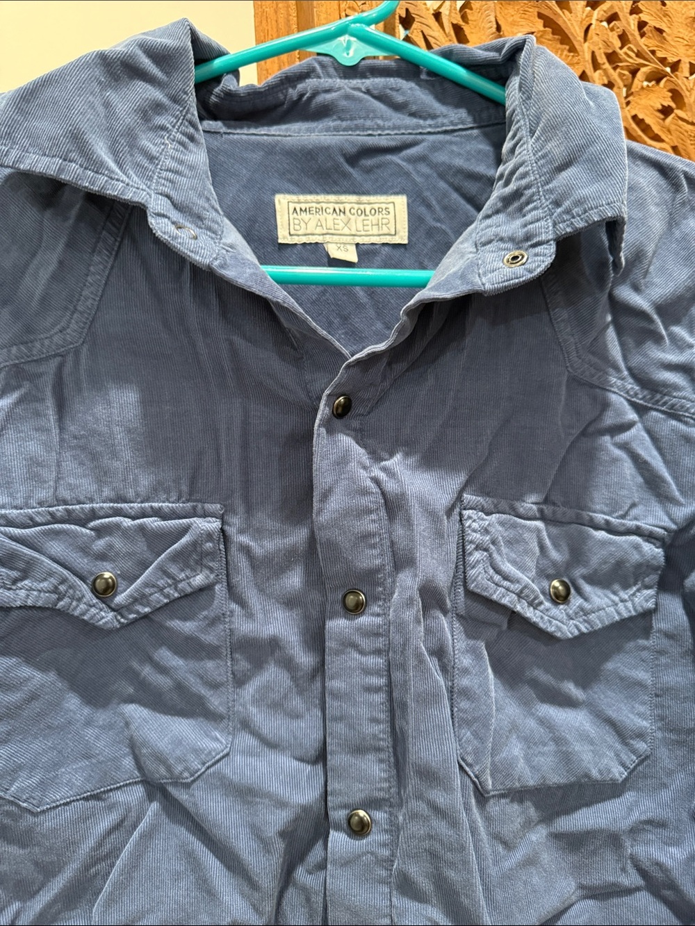 American Colors Women's Blue Corduroy Button-Front Shirt